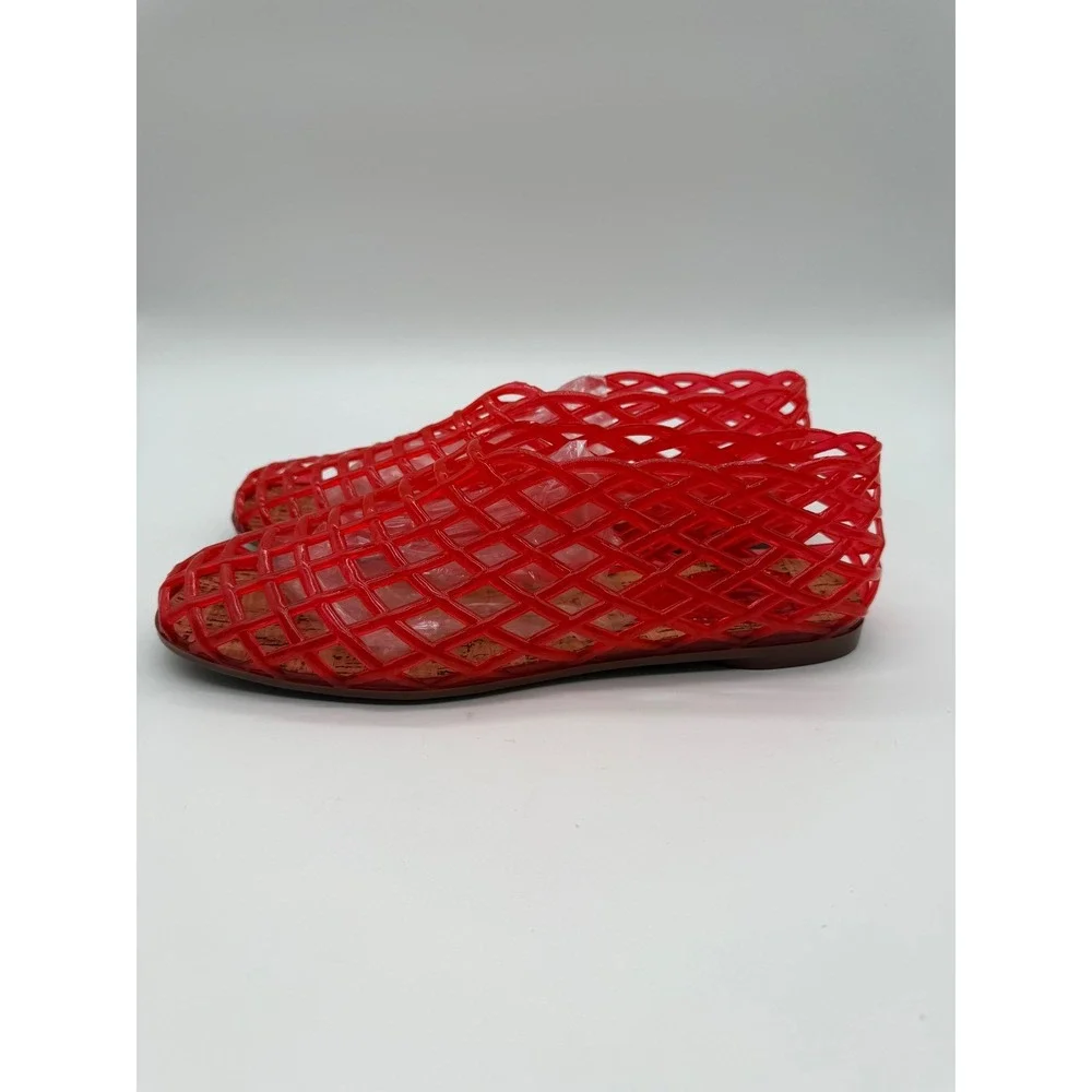 Woven Red Jelly Flats Women Lattice Slip On Summer Shoes Size 7